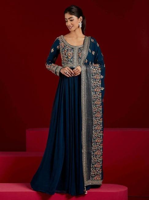 libas art blue embroidered kurta pant set with dupatta