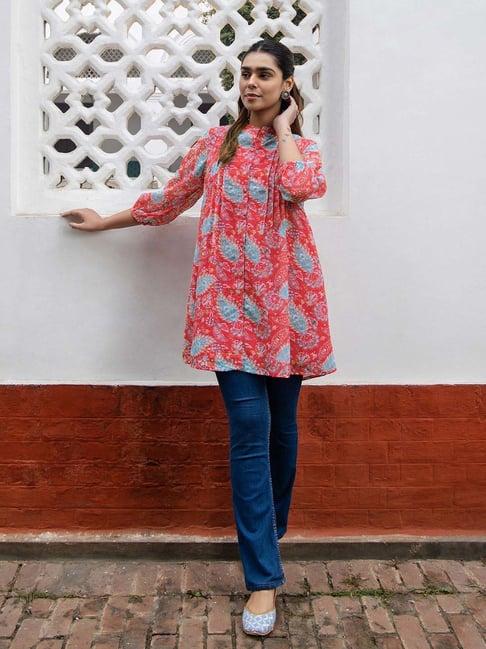 janasya red printed tunic