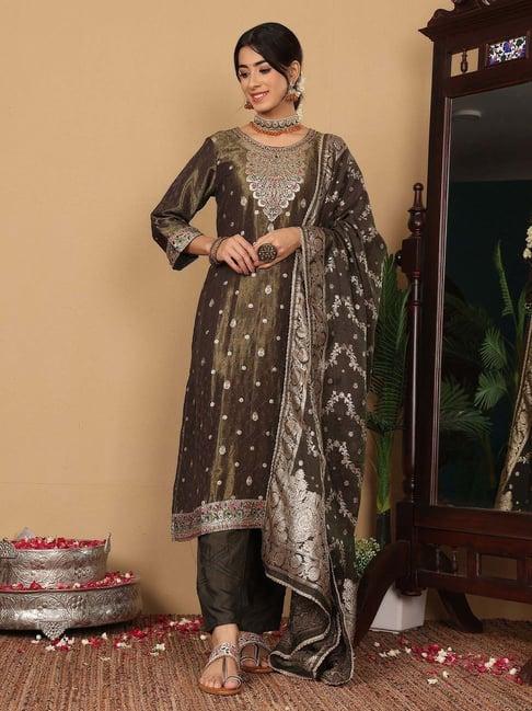 varanga metallic woven pattern kurta & pant set with dupatta