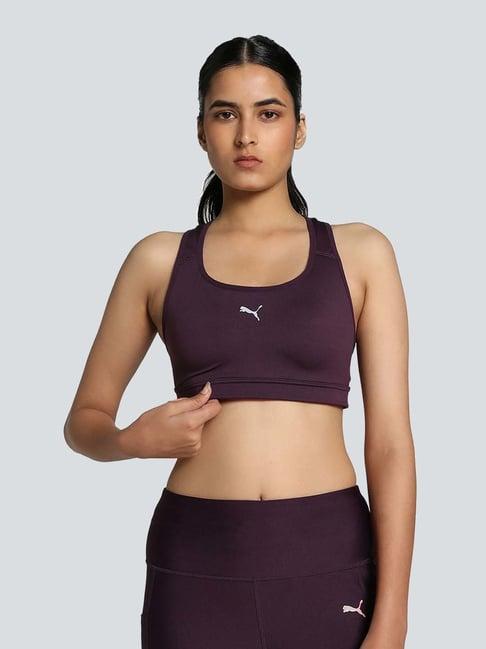 puma midnight plum logo print sports bra