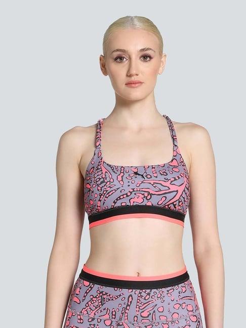 puma grey & pink printed sports bra