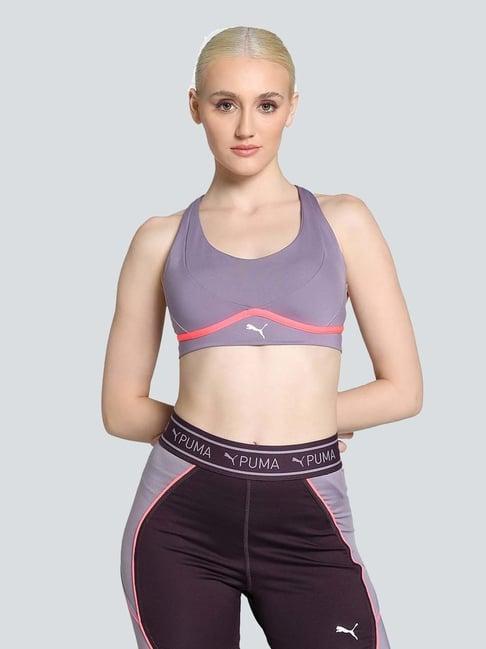 puma purple logo print sports bra