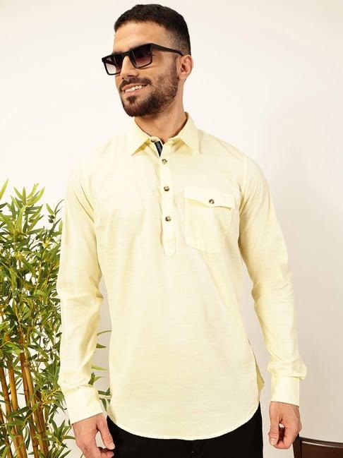 thomas scott lemon regular fit cotton linen short kurta