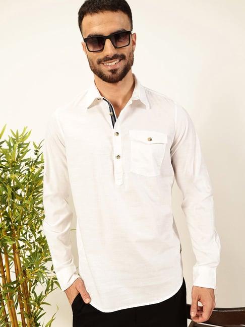 thomas scott white regular fit cotton linen short kurta