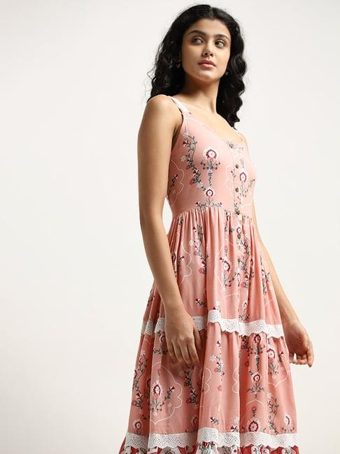 bombay paisley by westside light coral floral design tiered dress