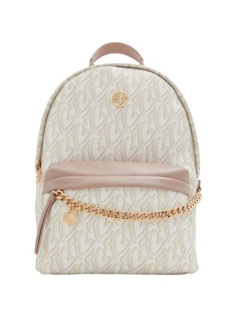 aldo white & pink synthetic printed medium backpack