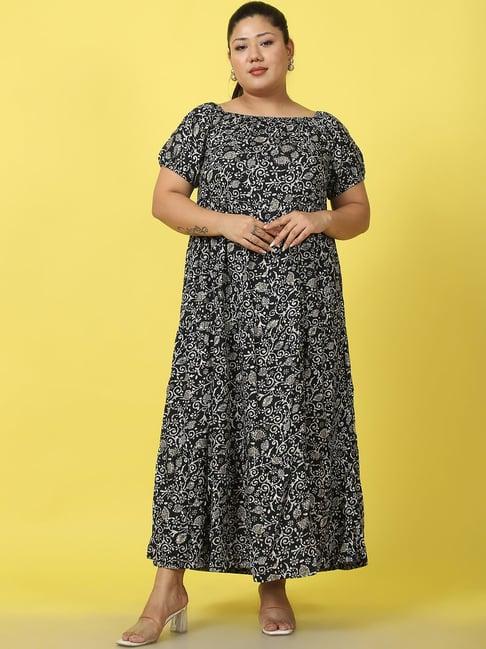 therebelinme black printed plus size maxi dress