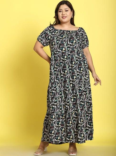 therebelinme black printed plus size maxi dress