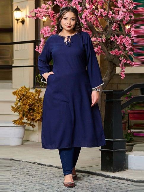 prettyplus by desinoor.com navy a line kurta