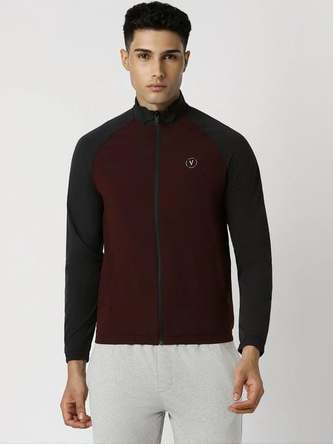 van heusen maroon regular fit colour block jacket