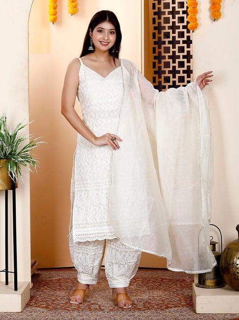 miravan white embroidered kurta with salwaar & dupatta