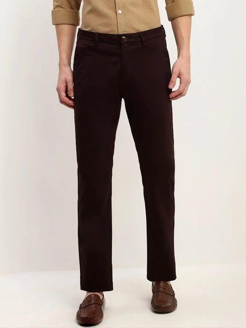 allen solly brown cotton regular fit trousers