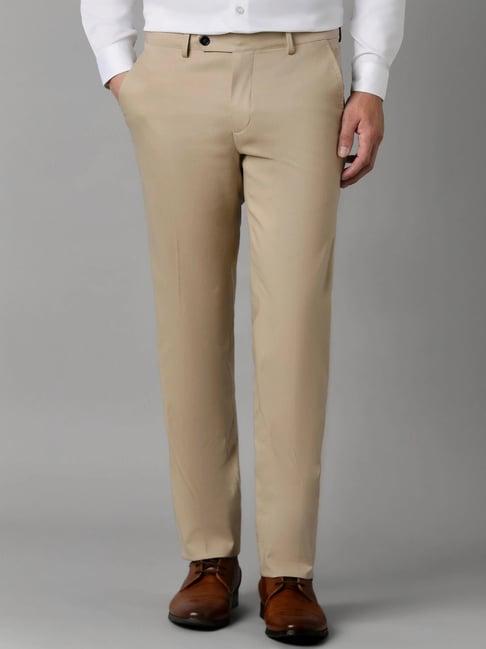 louis philippe khaki cotton slim fit trousers