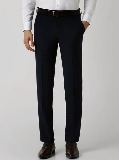 van heusen navy cotton slim fit trousers