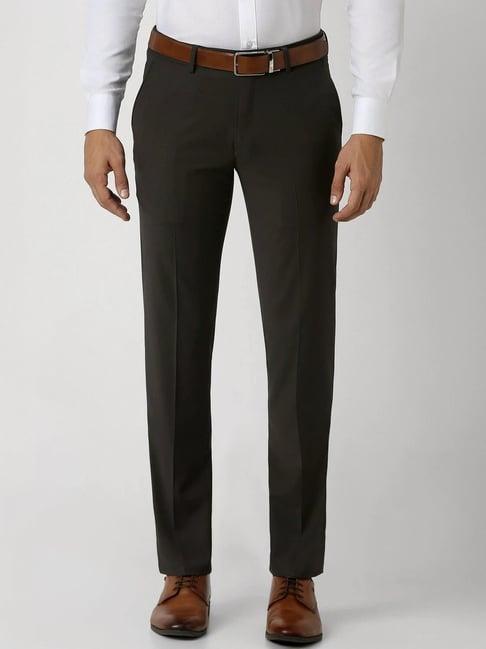 van heusen brown cotton slim fit trousers