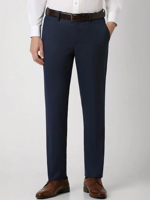 van heusen navy cotton slim fit trousers