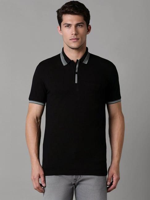 louis philippe black cotton slim fit polo t-shirt