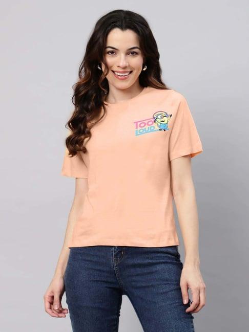 free authority peach cotton printed t-shirt