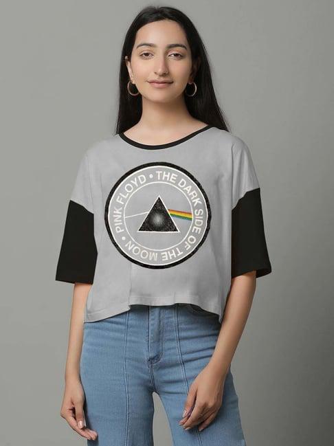 free authority grey & black cotton printed t-shirt