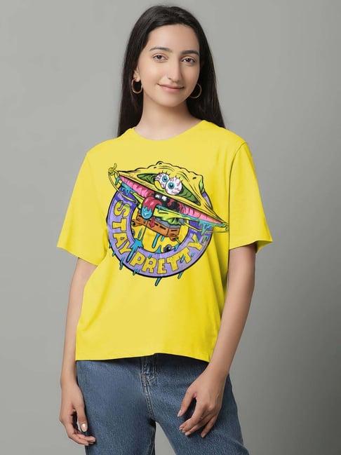 free authority yellow cotton printed t-shirt