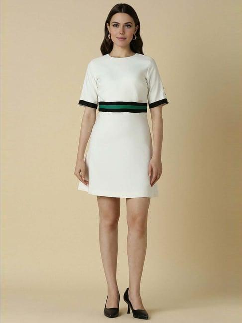 allen solly white striped shift dress