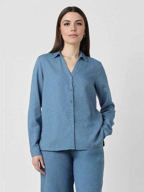 van heusen blue self pattern shirt