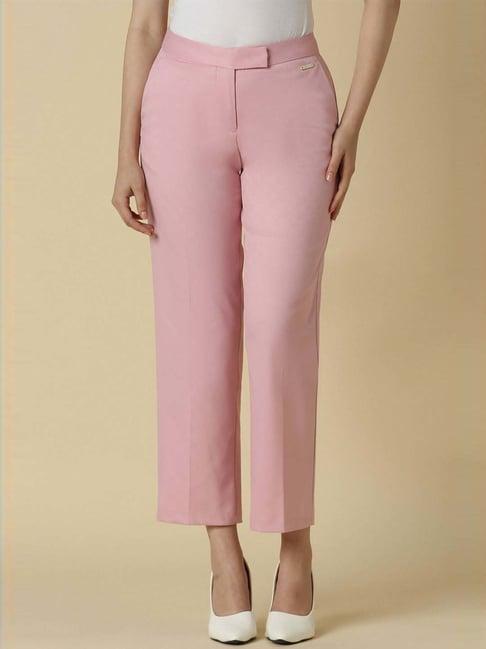 allen solly pink self pattern flared pants