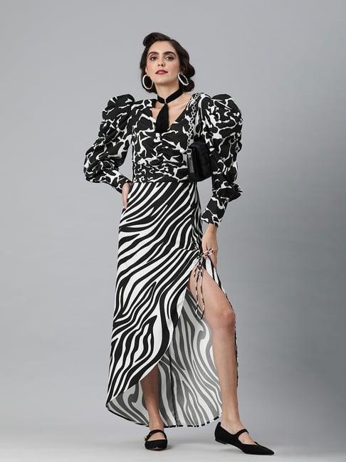 kassually white & black animal print maxi dress