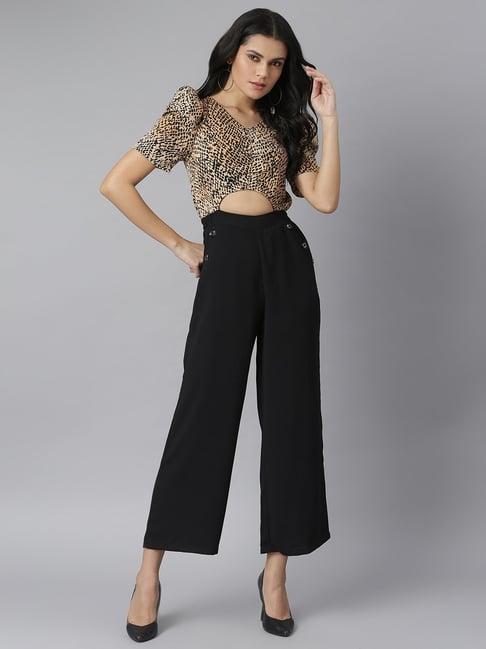 kassually black & beige printed jumpsuit