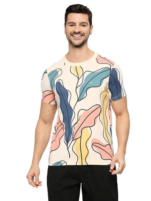 basics peach cotton muscle fit printed t-shirt