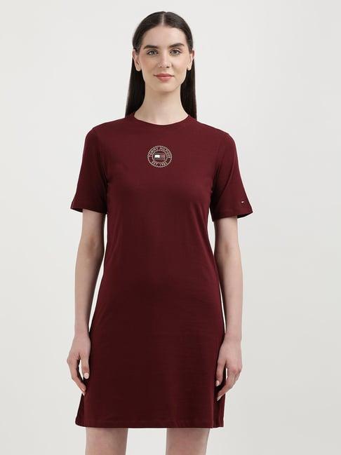 tommy hilfiger wine graphic print t shirt dress