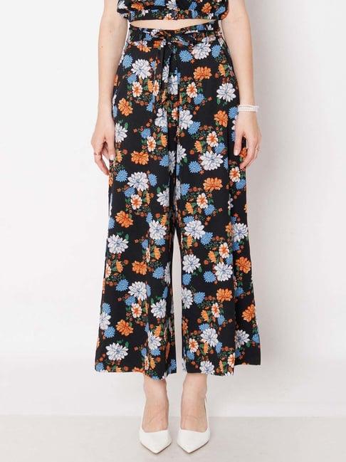 zink london black floral print trousers