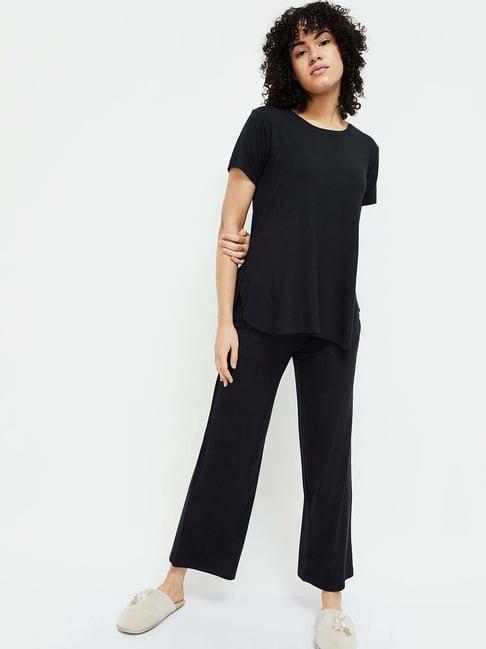 ginger by lifestyle black regular fit top & pyjama set