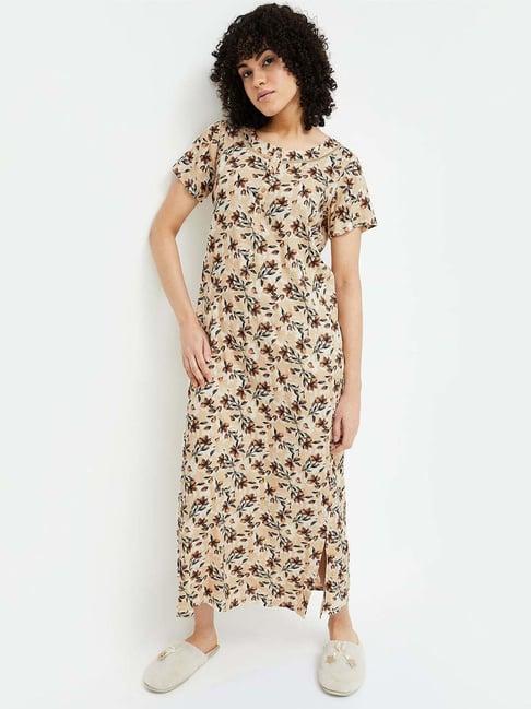 ginger by lifestyle beige printed night dress