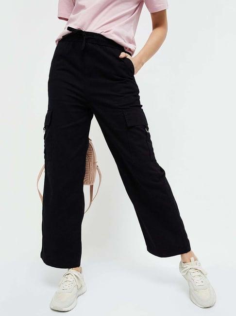 fame forever by lifestyle black cotton cargo pants