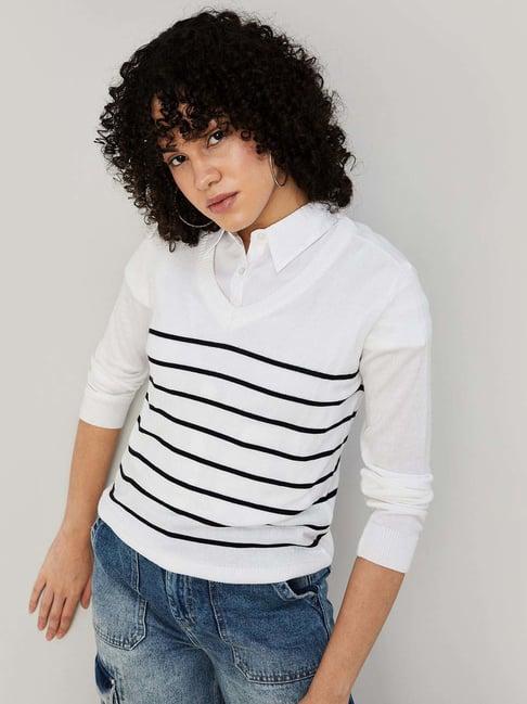 fame forever by lifestyle white striped sweater