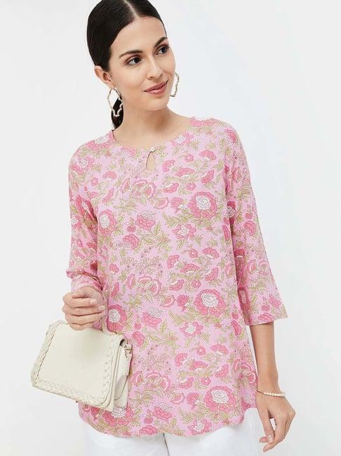 melange by lifestyle pink printed straight kurti