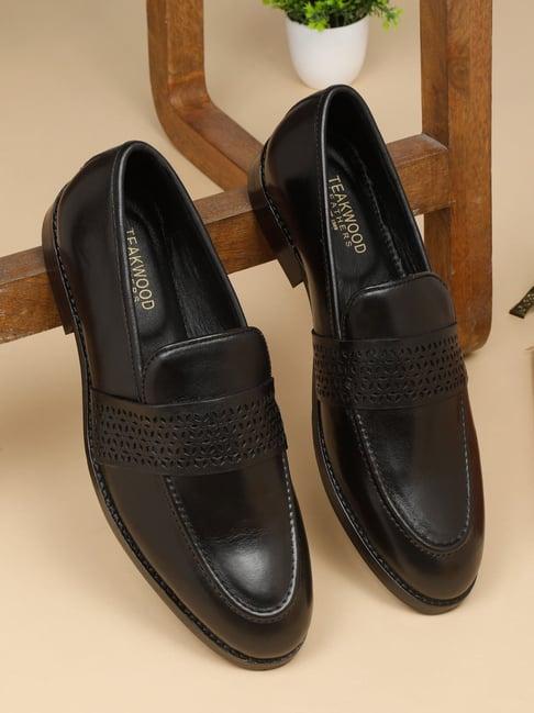 teakwood leathers men's black formal loafers