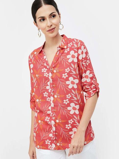 melange by lifestyle coral printed shirt