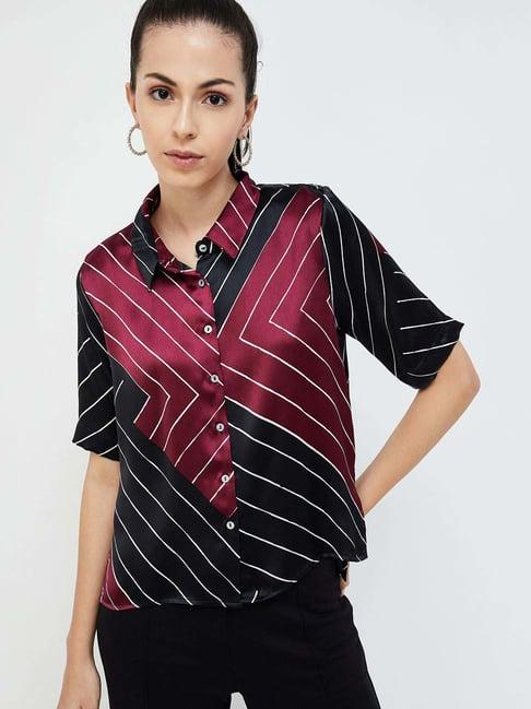 code by lifestyle black & maroon striped shirt