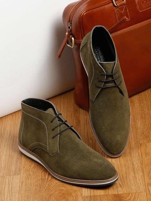 teakwood leathers men's olive chukka boots