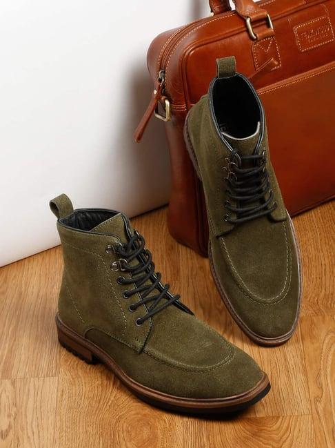 teakwood leathers men's olive derby boots