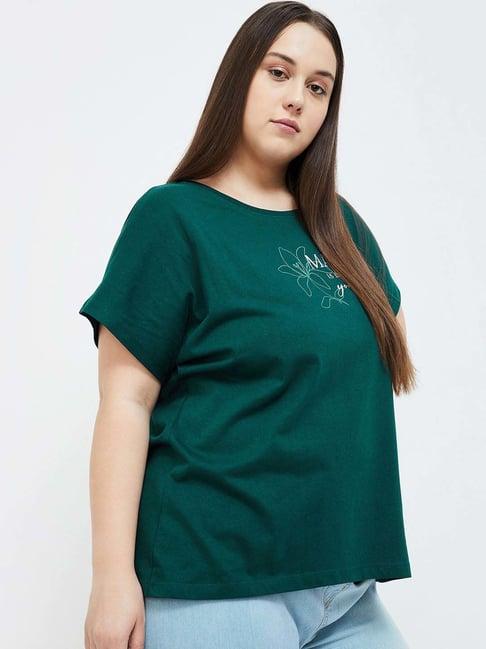 nexus by lifestyle green cotton printed t-shirt