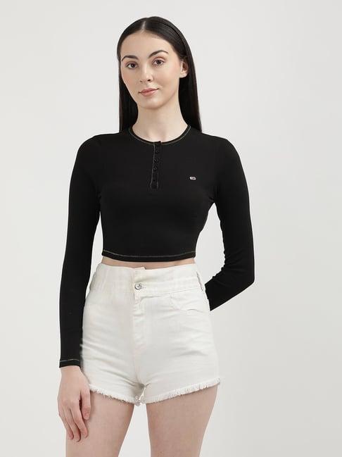 tommy hilfiger jet black embroidered crop t-shirt