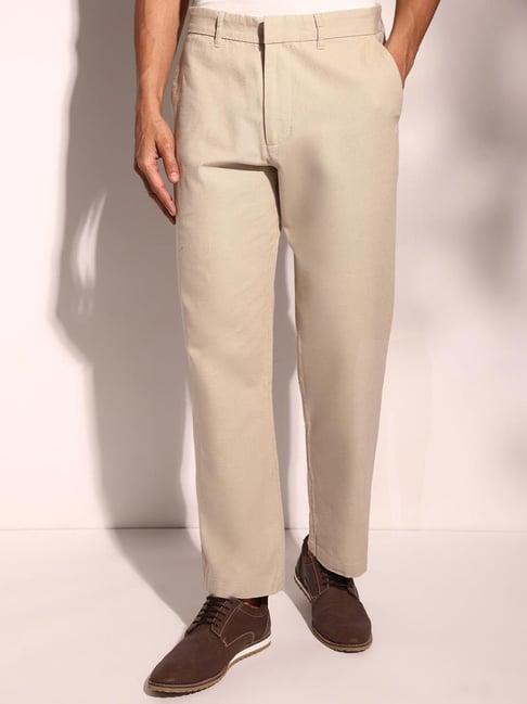 fabindia beige cotton straight fit  chinos