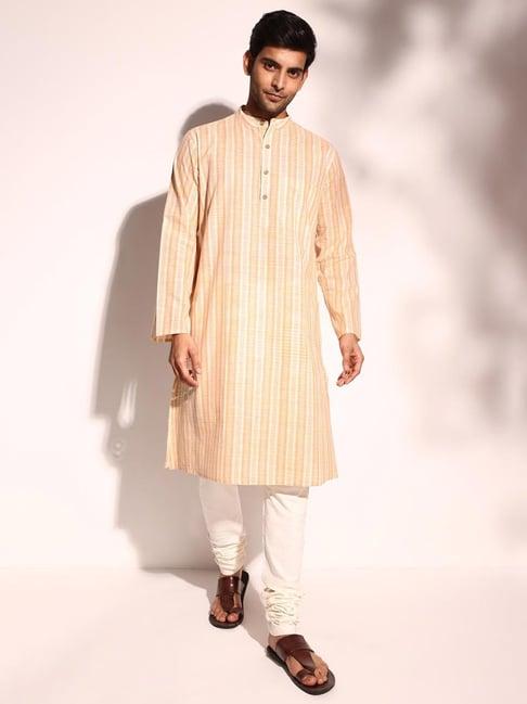 fabindia beige cotton comfort fit striped kurta