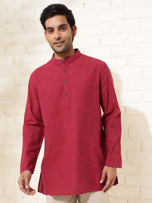 fabindia magenta cotton regular fit dobby kurta