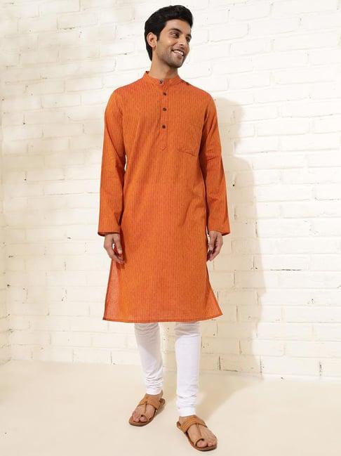 fabindia rust cotton slim fit dobby kurta