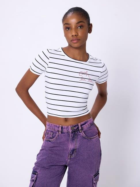 cover story black & white cotton striped crop t-shirt