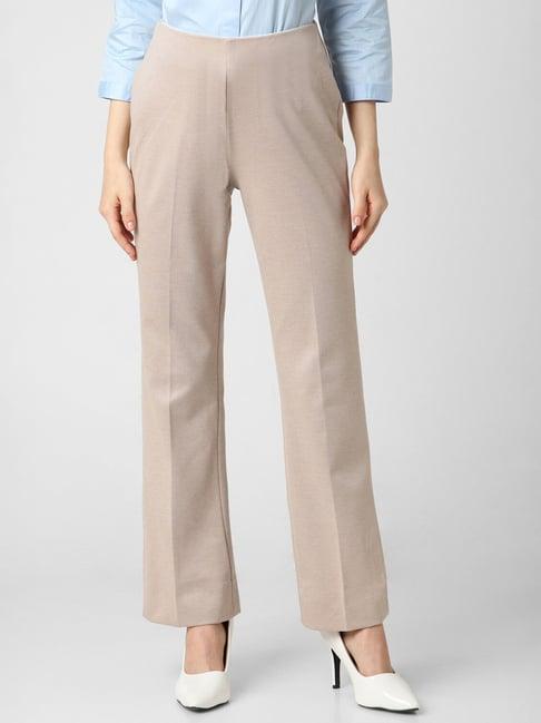 van heusen beige blended regular fit mid rise trousers